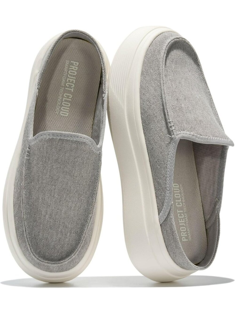 Women's Grey Canvas Rubber Sole Clogs & Mules Stylish Non-Slip Loafers Shoes